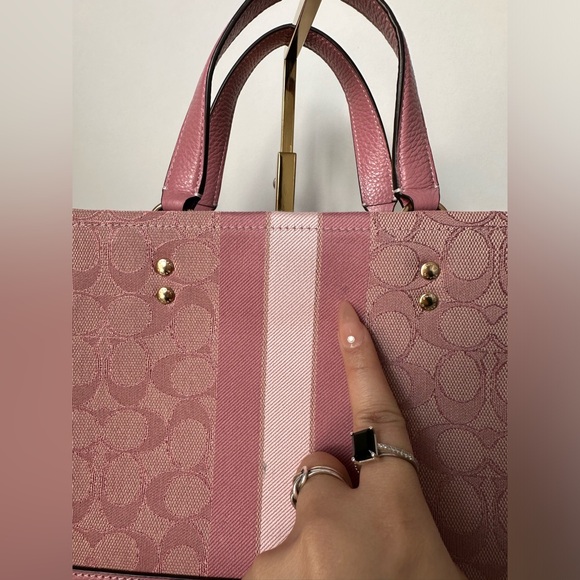 Pink Dempsey Tote Bag 22” in Signature Jacuard with Stripe and Coach Patch - Picture 7 of 14